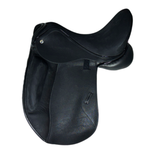 black leather dressage saddle